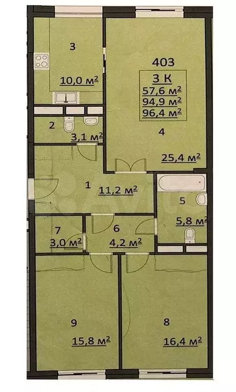 3-к. квартира, 95 м, 3/6 эт. - Фото 0