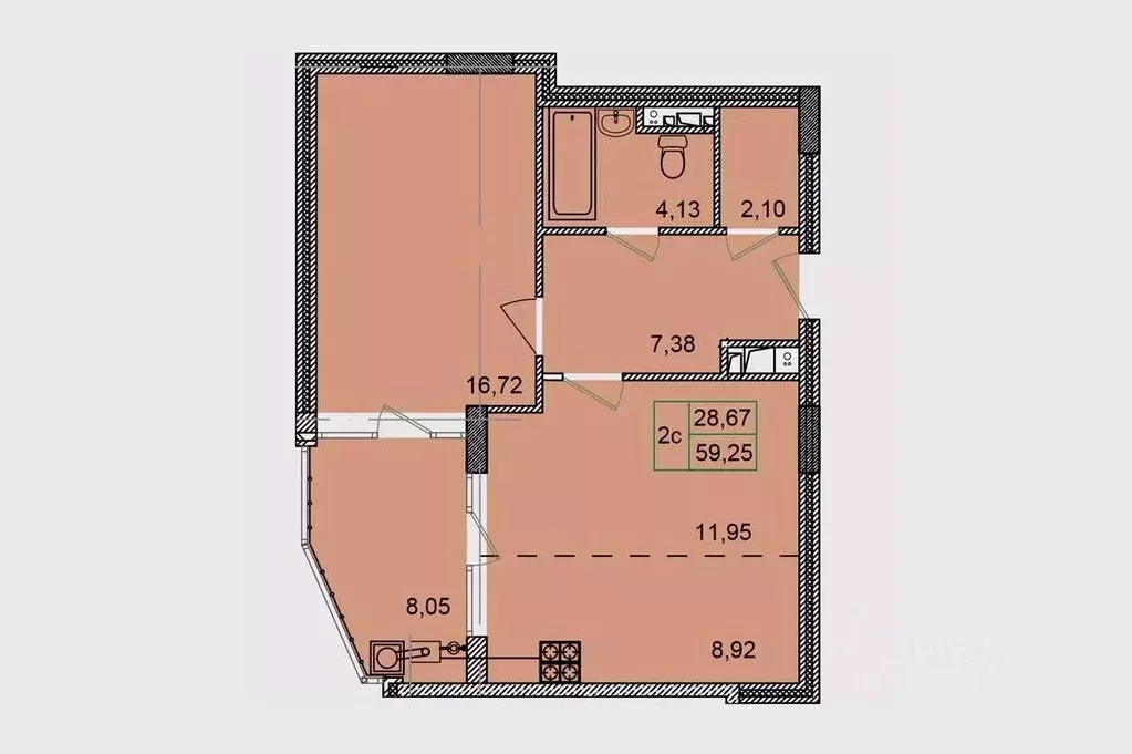 1-к кв. Курская область, Курск ул. Халтурина, 6 (59.25 м) - Фото 0