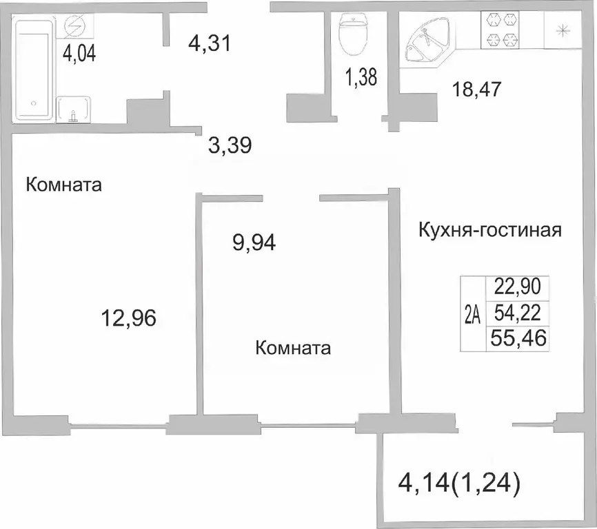 2-к кв. Псковская область, Псков ул. Юности, 22 (55.46 м) - Фото 0