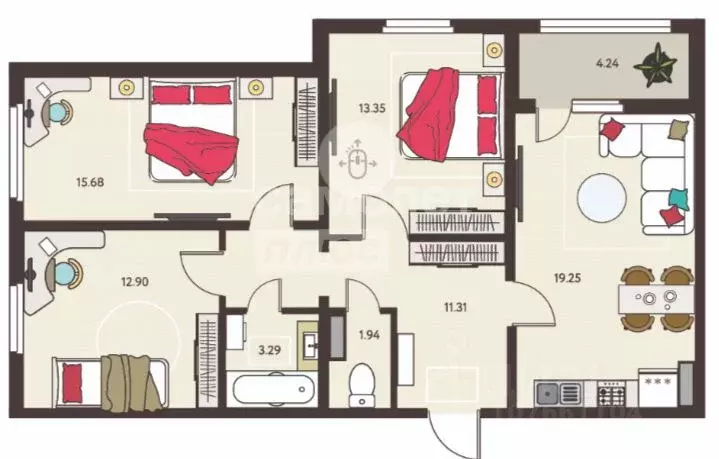 3-к кв. Липецкая область, Липецк ул. Механизаторов, 15А (79.84 м) - Фото 2