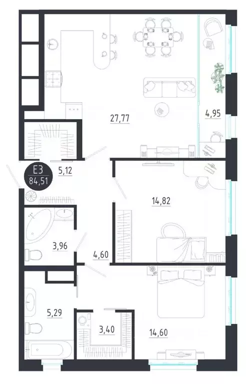 2-к кв. Тульская область, Тула  (84.51 м) - Фото 0