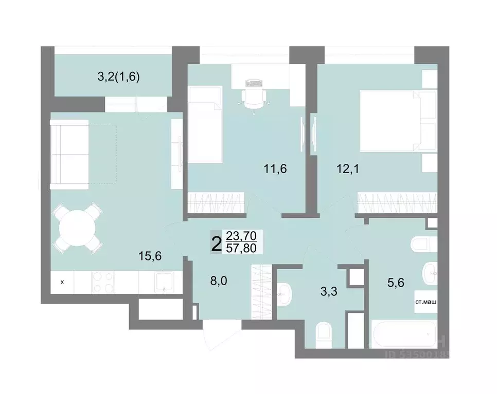 2-к кв. Свердловская область, Екатеринбург ул. Семена Лагоды, 80 (57.8 ... - Фото 1