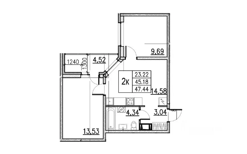 2-к кв. Ленинградская область, Кудрово г. Всеволожский район, ... - Фото 1