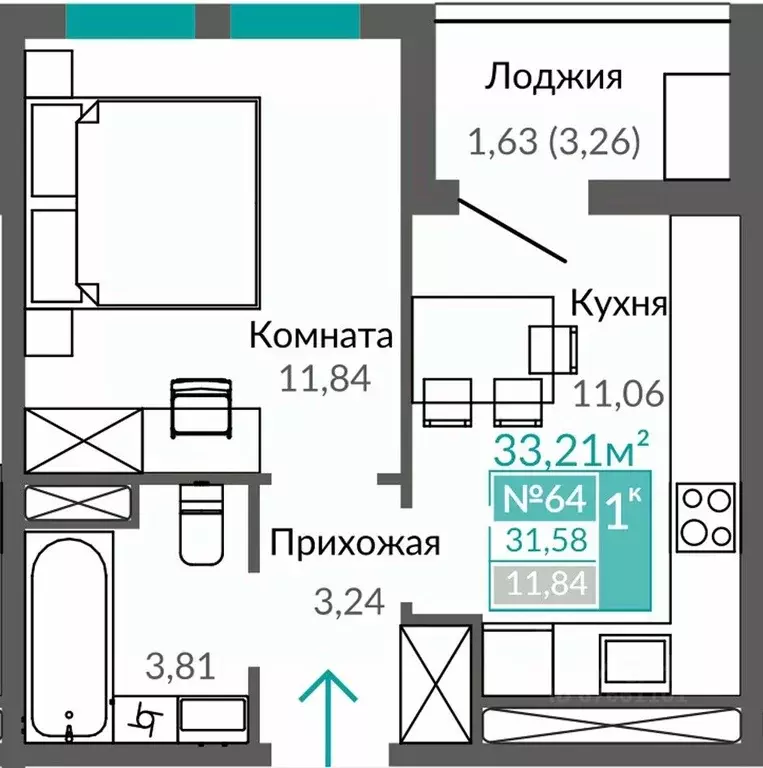 1-к кв. Крым, Симферополь Горизонты жилой комплекс (31.58 м) - Фото 0