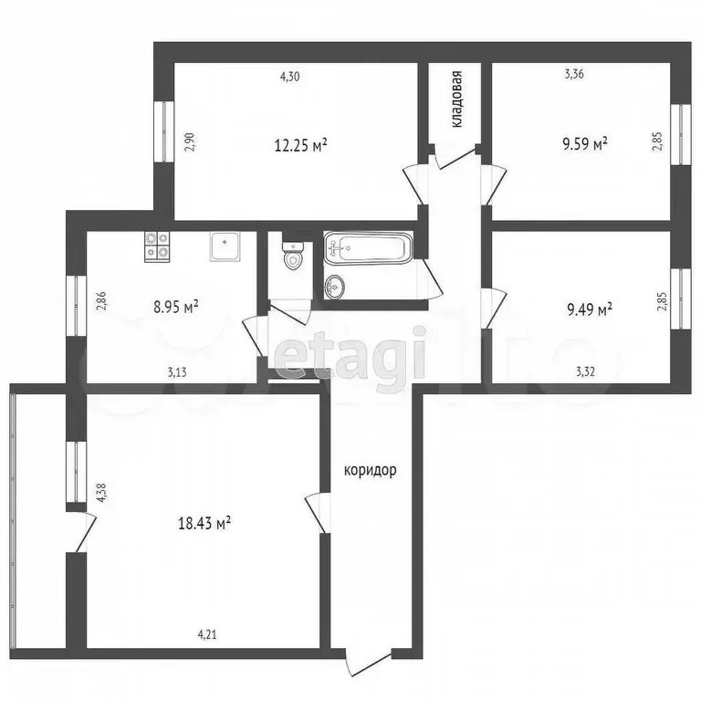 4-к. квартира, 77,1 м, 8/9 эт. - Фото 0