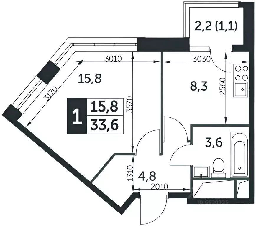1-к кв. Московская область, Мытищи городской округ, пос. Нагорное ... - Фото 2