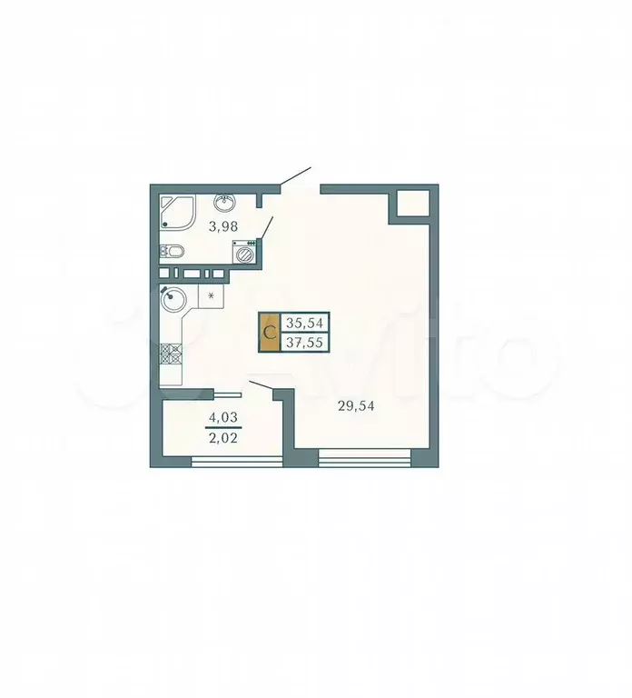 Квартира-студия, 37,6 м, 5/9 эт. - Фото 1
