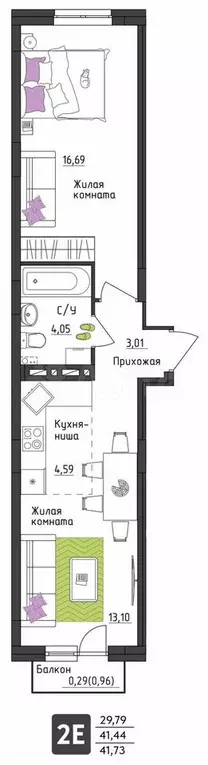 2-к. квартира, 41,7 м, 1/4 эт. - Фото 0