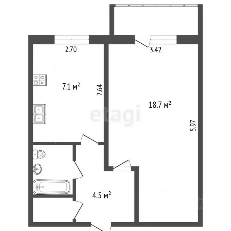 1-к кв. Крым, Щелкино Ленинский район, 60Б (35.4 м) - Фото 2