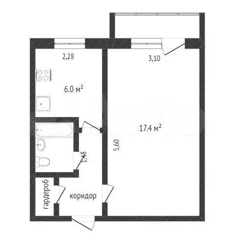 1-к. квартира, 30,3 м, 5/5 эт. - Фото 0