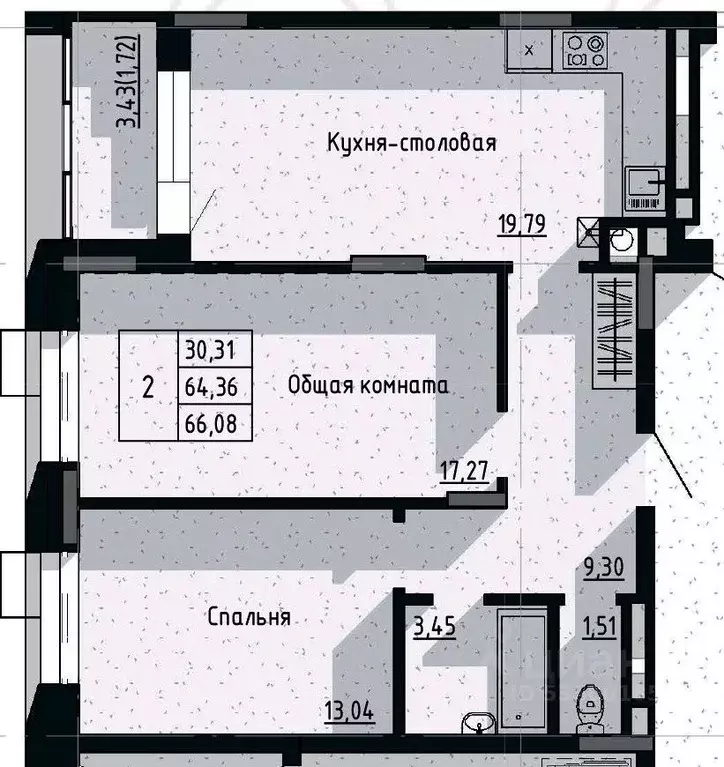 2-к кв. Саха (Якутия), Якутск пос. Геологов,  (66.08 м) - Фото 0