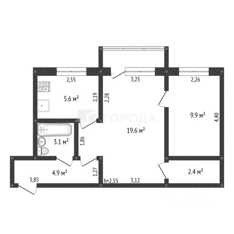 2-к кв. Кемеровская область, Новокузнецк пер. Вологодского, 6 (45.5 м) - Фото 2
