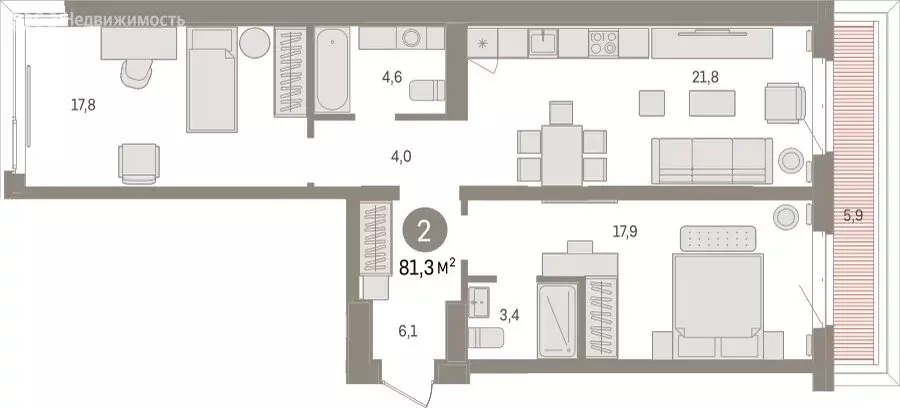 2-комнатная квартира: Тюмень, Холодильная улица, 65с2 (81.3 м) - Фото 0