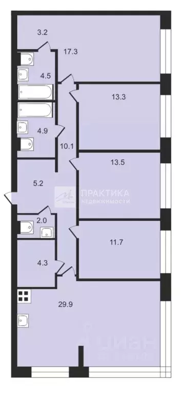 4-к кв. Москва наб. Марка Шагала, 11к3 (119.0 м) - Фото 2