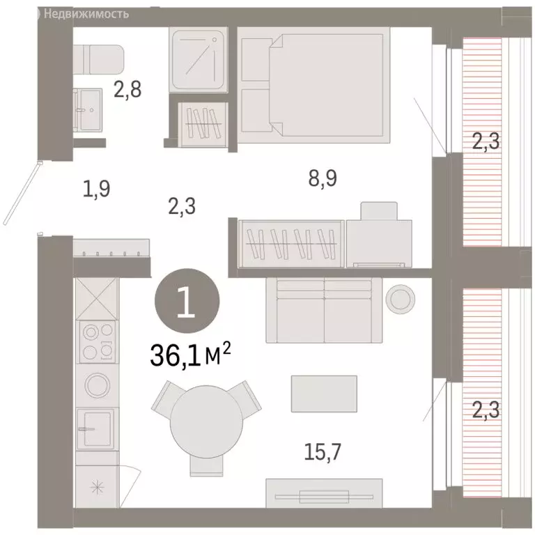 1-комнатная квартира: Новосибирский район, рабочий посёлок Краснообск, ... - Фото 1