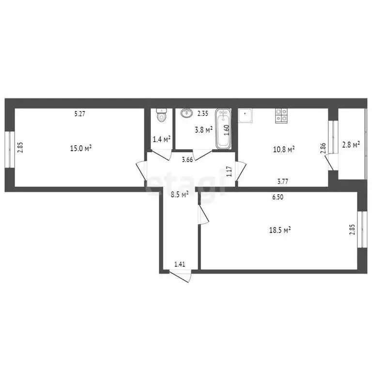 2-комнатная квартира: Таганрог, улица Сызранова, 22 (58 м) - Фото 1