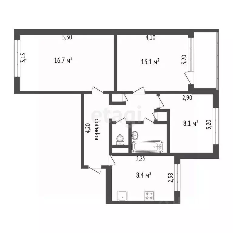 3-к кв. Белгородская область, Белгород ул. Губкина, 25 (60.2 м) - Фото 2