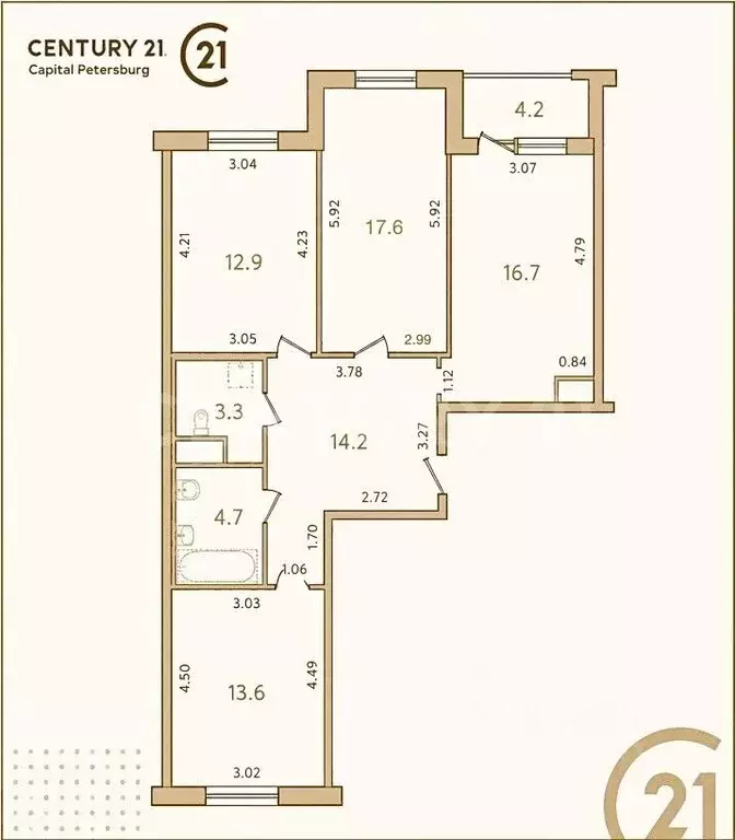 3-к кв. Санкт-Петербург Новолитовская ул., 10 (83.0 м) - Фото 2