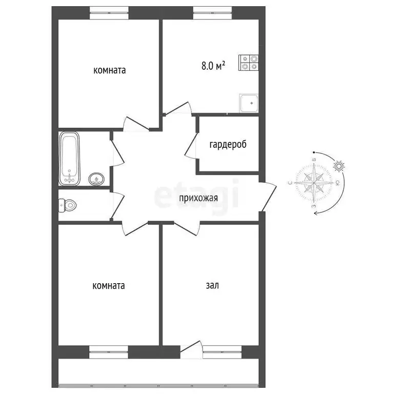 Квартира, 3 комнаты, 72.7 м - Фото 1