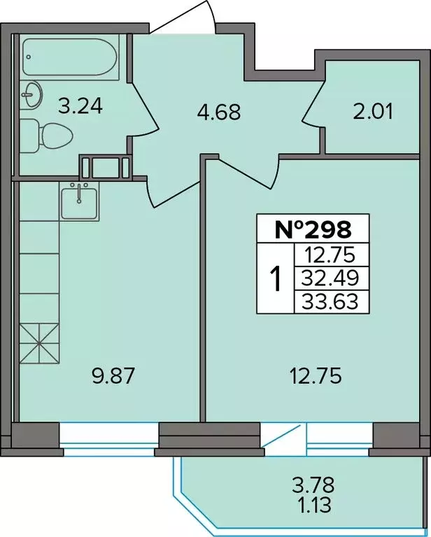 1-комнатная квартира: Новое Девяткино, Лесная улица, 19 (33.63 м) - Фото 1