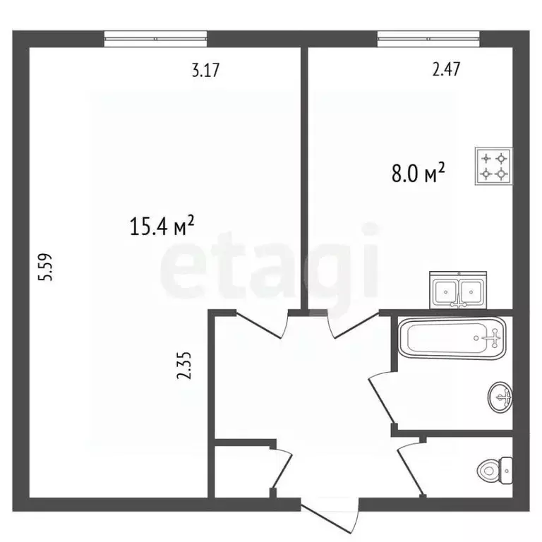 1-к кв. Санкт-Петербург ул. Вавиловых, 7К3 (30.8 м) - Фото 1