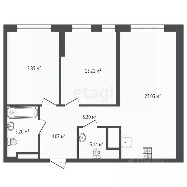 2-к кв. Тюменская область, Тюмень Харьковская ул., 72Б (65.0 м) - Фото 2