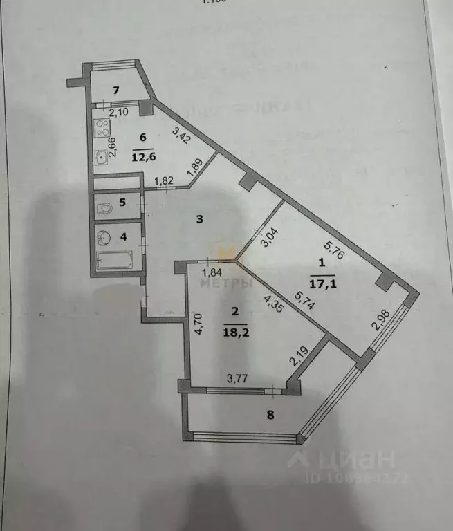 2-к кв. Белгородская область, Белгород ул. Костюкова, 11В (85.4 м) - Фото 2