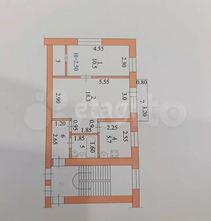 2-к. квартира, 42,7 м, 4/4 эт. - Фото 0