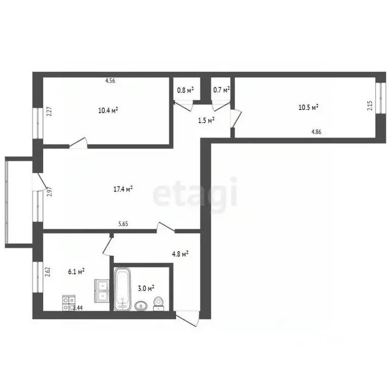 3-к кв. Севастополь ул. Гоголя, 32 (55.2 м) - Фото 2