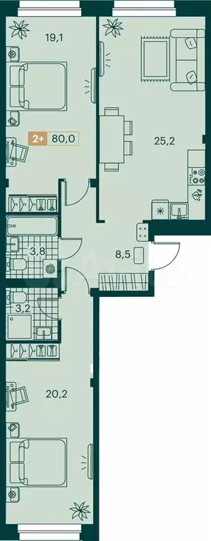 2-к. квартира, 80 м, 5/11 эт. - Фото 0