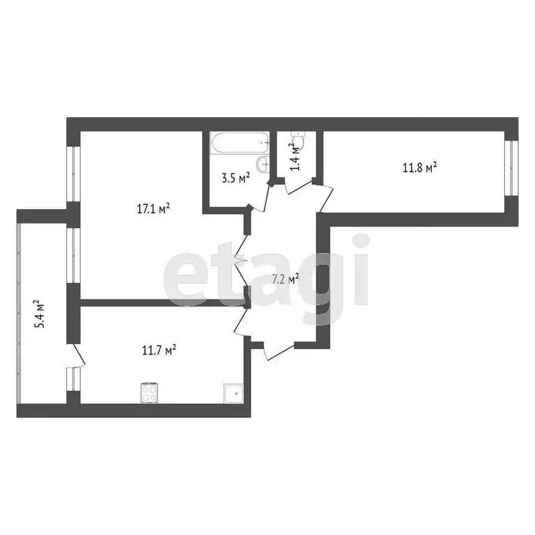 2-комнатная квартира: Тобольск, 7-й микрорайон, 39Б (52 м) - Фото 0