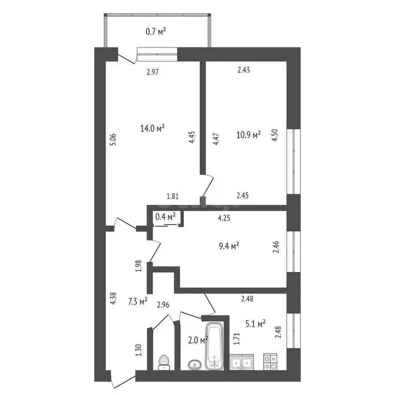 3-комнатная квартира: Стерлитамак, улица Худайбердина, 123 (50.2 м) - Фото 1
