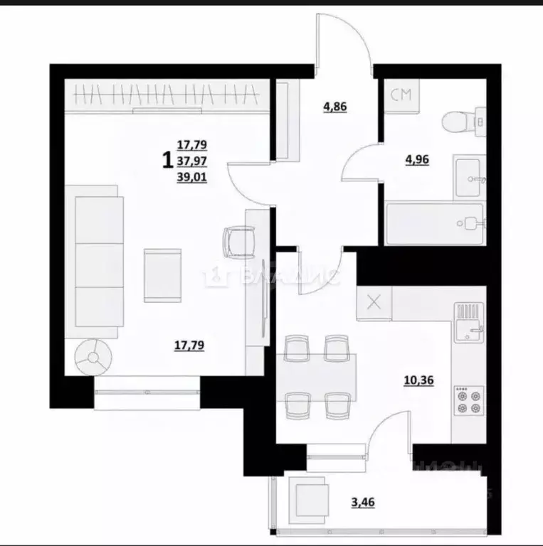 1-к кв. Белгородская область, Белгород ул. Дзержинского, 10 (36.7 м) - Фото 2