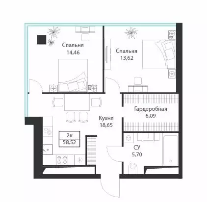 2-комнатная квартира: Москва, улица Академика Ильюшина, 21с5 (58.52 м) - Фото 0