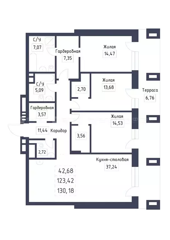 3-комнатная квартира: Казань, улица Габдуллы Тукая (130.18 м) - Фото 1
