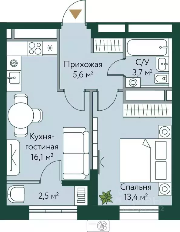 1-к кв. Волгоградская область, Волгоград Новосибирская ул., 74с1 (41.3 ... - Фото 0