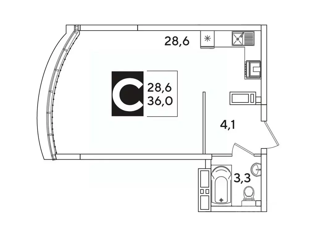 Студия Краснодарский край, Краснодар Самолет-6 жилой комплекс (36.0 м) - Фото 1