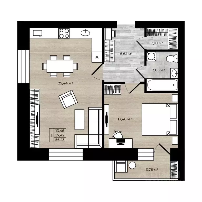 1-к кв. Ярославская область, Ярославль Тормозное ш. (56.23 м) - Фото 1