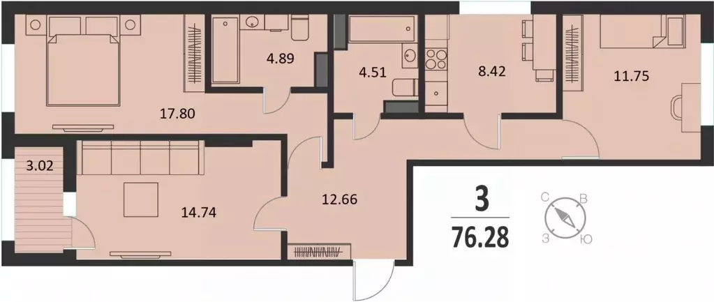 3-к кв. Курская область, Курск Хуторская ул., 33 (76.28 м) - Фото 0