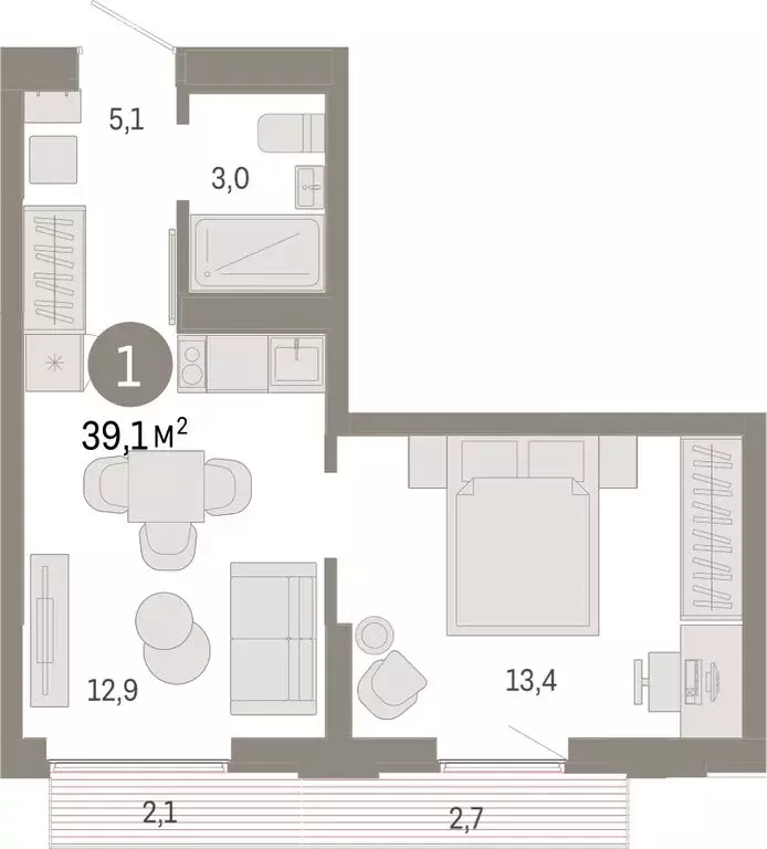 1-комнатная квартира: Екатеринбург, улица Гастелло, 19А (39.1 м) - Фото 1