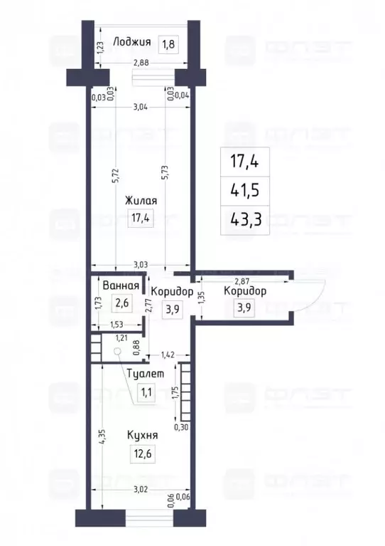 1-к кв. Татарстан, Казань Мало-Московская ул., 26 (43.3 м) - Фото 2