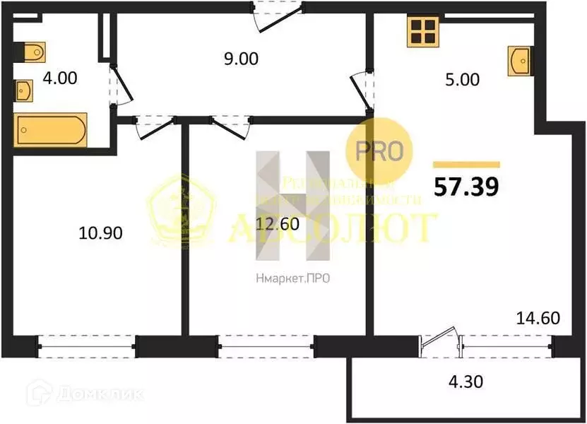 Продаётся 2-к квартира, 57.39 м - Фото 0