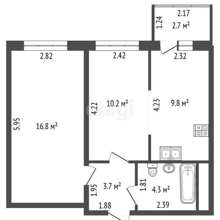 2-комнатная квартира: Бугры, Воронцовский бульвар, 5к4 (44.8 м) - Фото 0