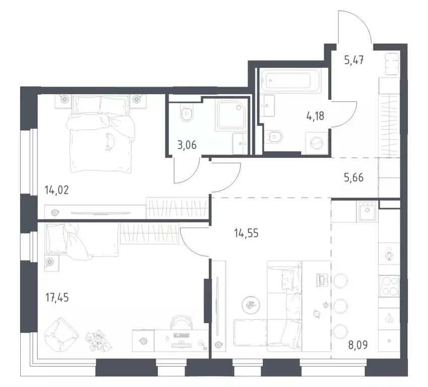 2-комнатная квартира: посёлок городского типа Заречье, ЖК Заречье ... - Фото 1