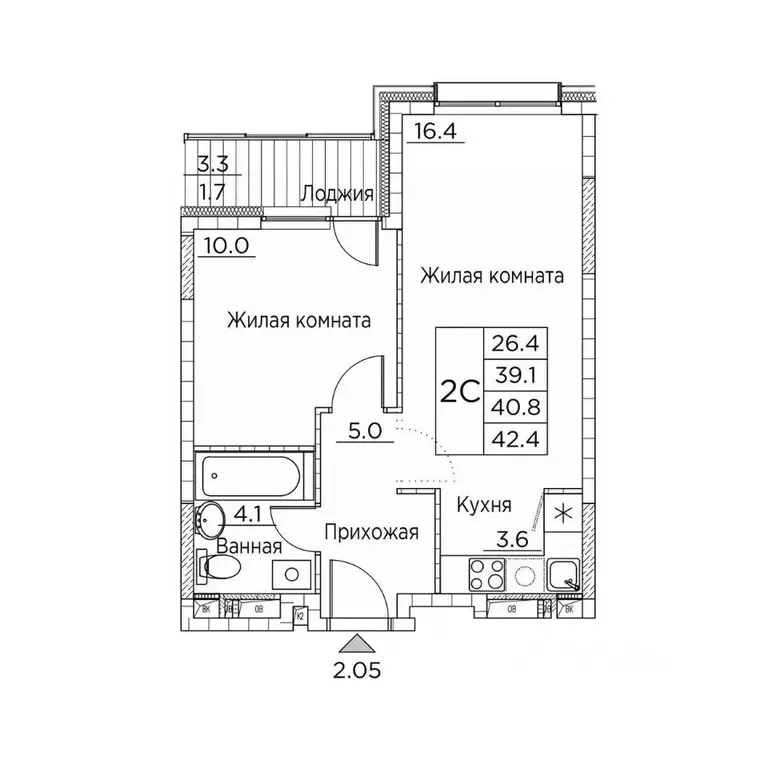 2-к кв. Приморский край, Владивосток ул. Расула Гамзатова, 7к3 (42.4 ... - Фото 1