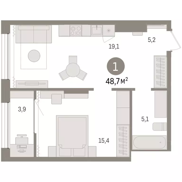 1-комнатная квартира: Тюмень, Краснооктябрьская улица, 4к3 (48.68 м) - Фото 1