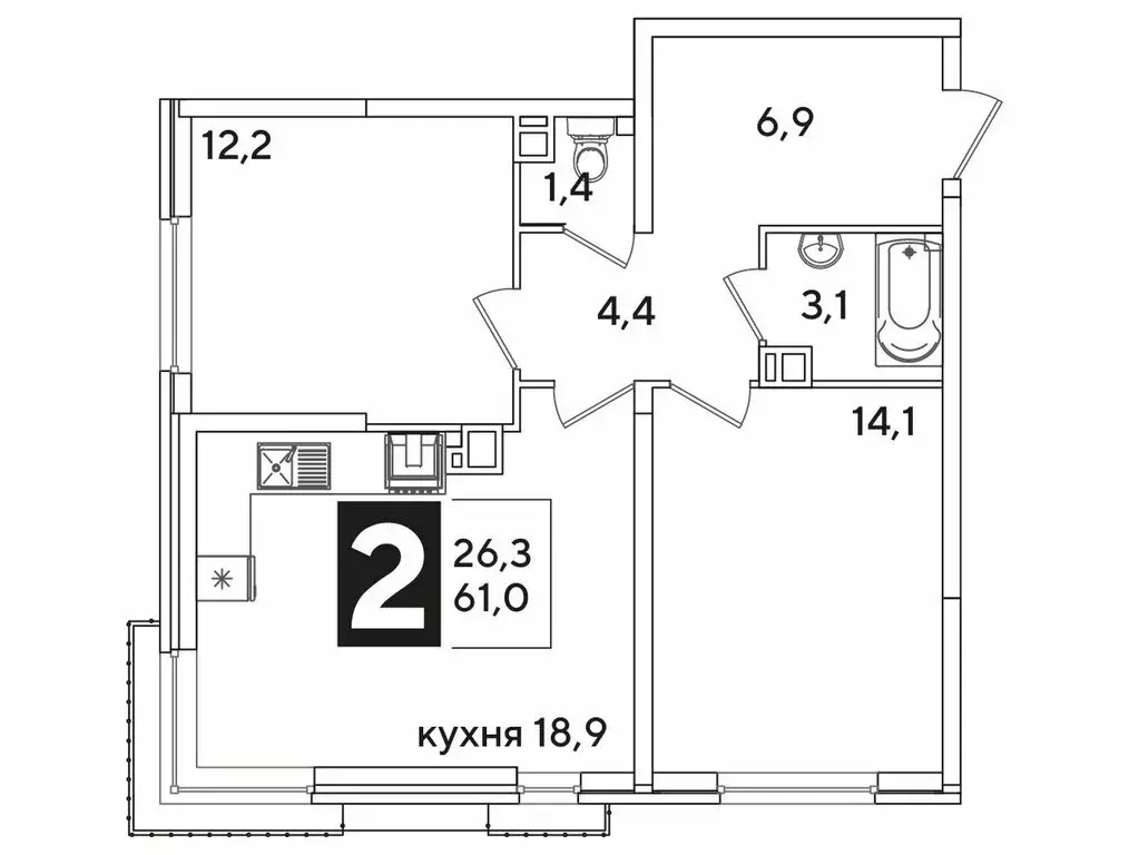 2-комнатная квартира: Краснодар, улица Ивана Беличенко, 92к5 (61 м) - Фото 1