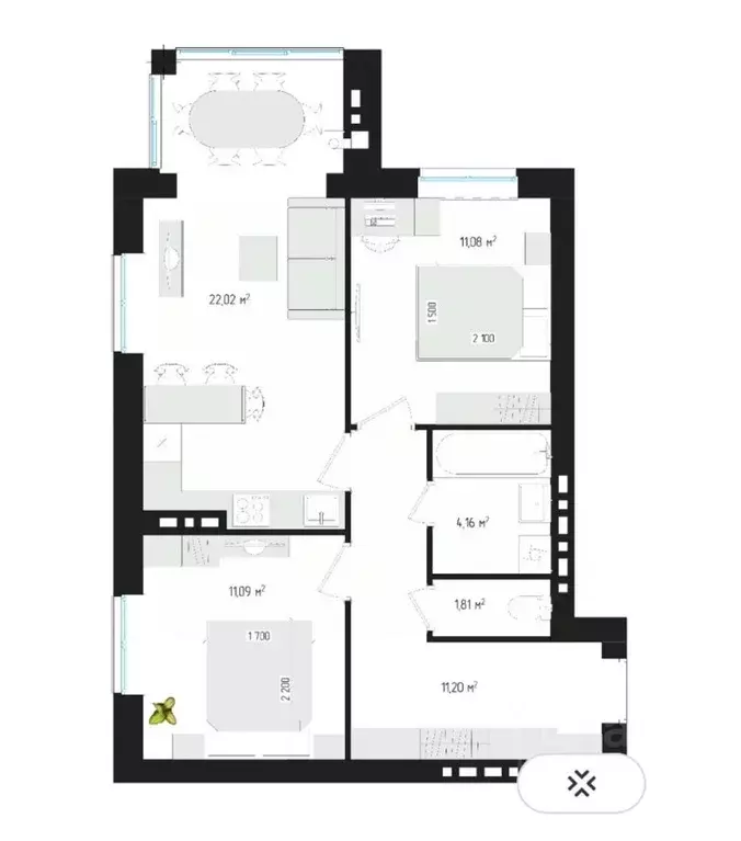 2-к кв. Брянская область, Брянск ул. Некрасова, 20А (60.2 м) - Фото 1
