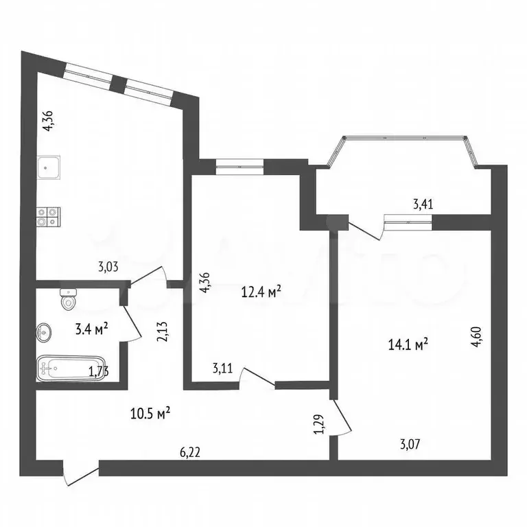 2-к. квартира, 54,4 м, 9/9 эт. - Фото 0