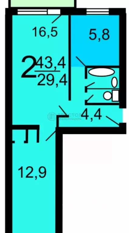 2-к кв. Московская область, Химки Библиотечная ул., 22 (43.4 м) - Фото 2